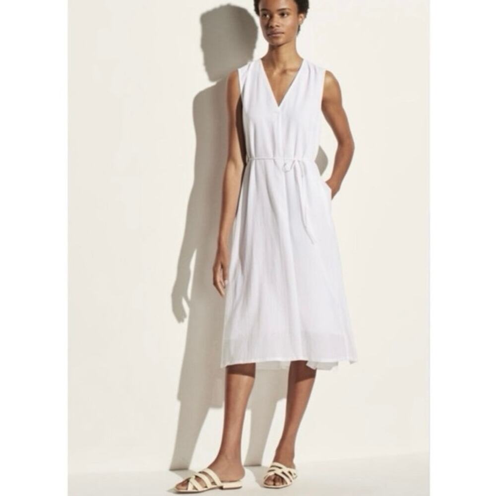 Vince Voile Optic White Slit Midi Cotton Side Slit Dress Size Small
